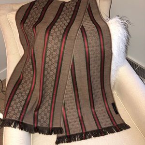 GUCCI light brown web GG print scarf